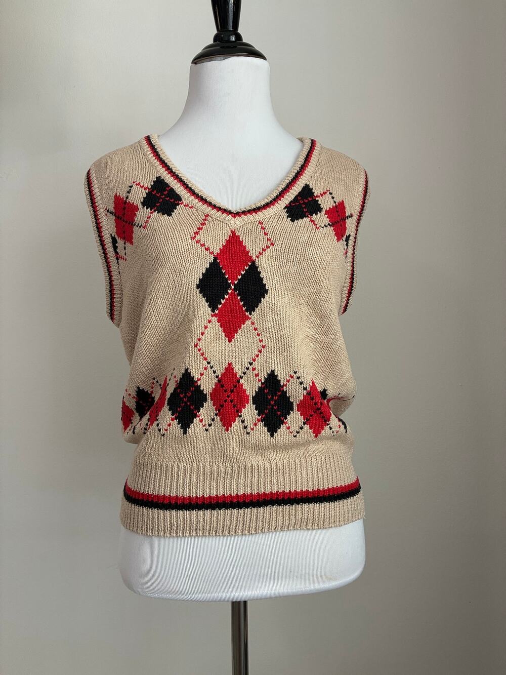 Vintage Lily’s Beverly Hills Sweater Vest S 80% Silk Argyle Preppy Academia